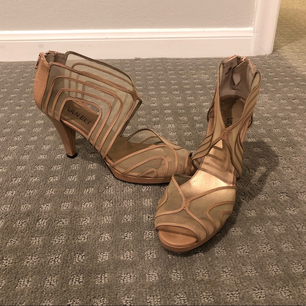 Vaneli Ponte Mesh Nude Platform Heeled Sandals